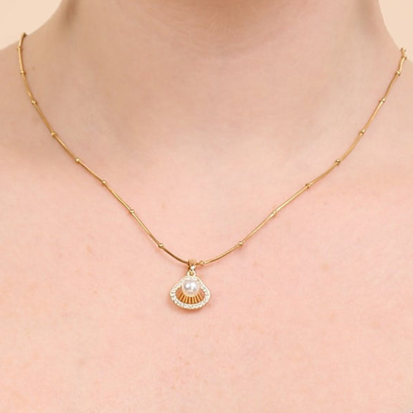 shell pearl gold necklace for women