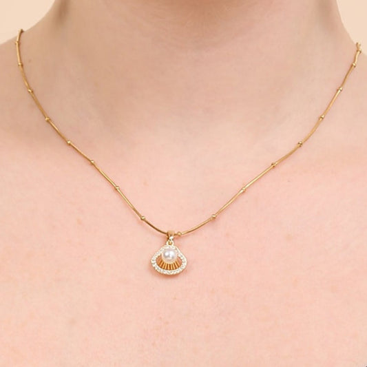 shell pearl gold necklace for women